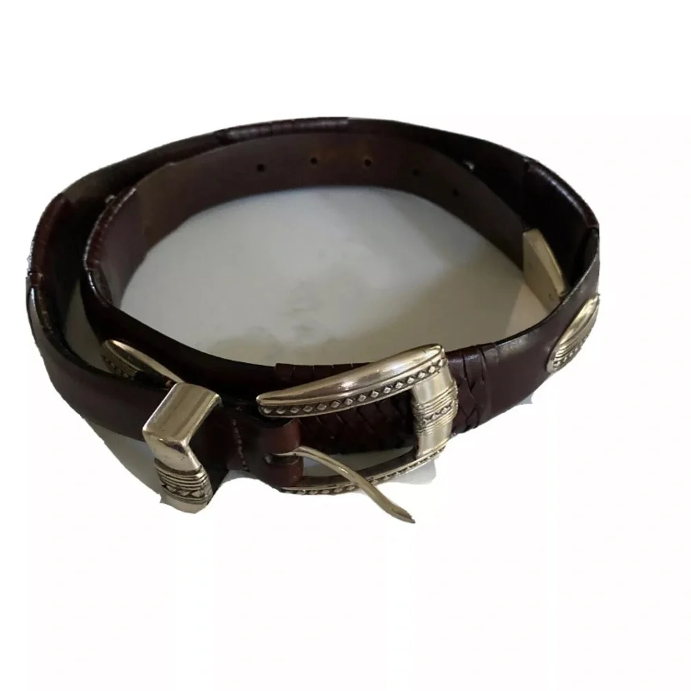 ❌SOLD❌Brighton Brown Leather Belt Mens sze 34 98057 Conchos Silver Tone - Picture 3 of 15